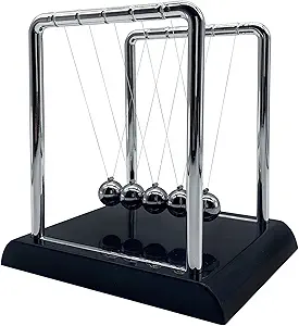 Newtons Cradle Balance Balls, Swinging Balls with Black Base, Fun Science Physics Learning Accessories, Calm Down Fidgets Kit, Desk Toys for Stress Relief, Office Home Decoration (Black)