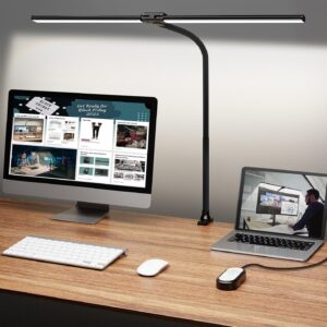 ShineTech Led Desk Lamp for Office Home, Bright Double Head Desk Light with Clamp, Architect Task Lamp 50 Lighting Modes Adjustable Flexible Gooseneck